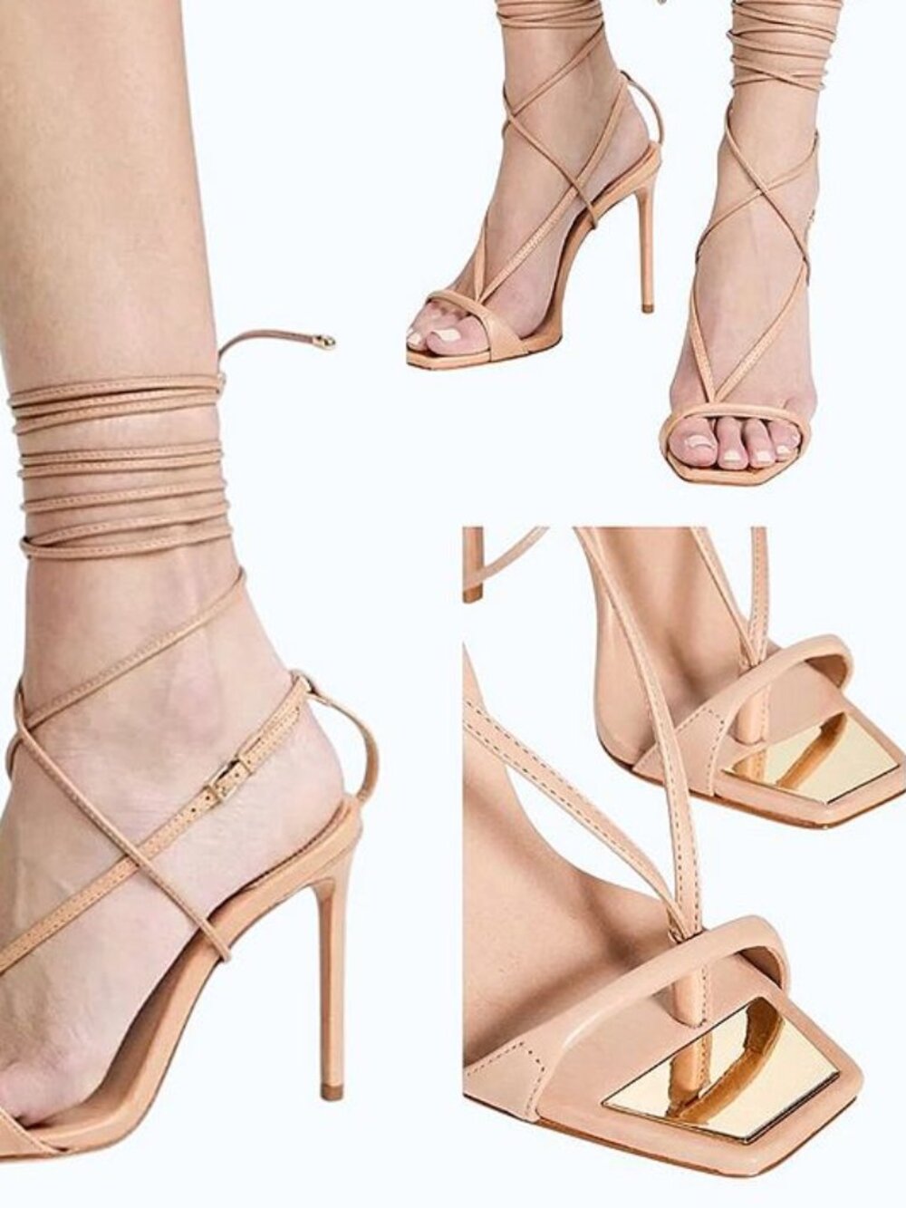 SCHUTZ LEATHER NUDE VICKI LACE UP HEELS SANDALS SIZE 10 EUC